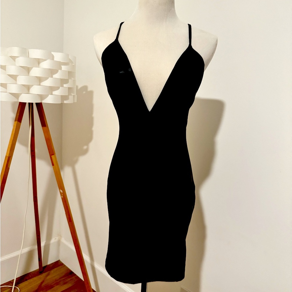 Black pleather low dress